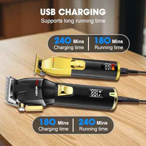 HIENA PRO Professional Hair Clippers Set for Men, Cordless Barber Kit for Haircut, Clippers and Trimmers Set, Hair Cutting Kit with LED Display & Rechargeable USB, Gifts for Men (Black Gold)