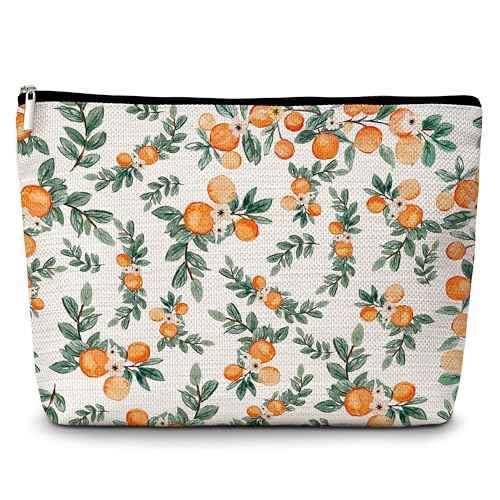 GREOXG Orange Print Makeup Bag, Small Travel Cosmetic Bag with Zipper, Cute Makeup Pouch Gift Ideas for Women Teen Girls Friends Mom Sisters Teacher Birthday Christmas Wedding Graduation-E31