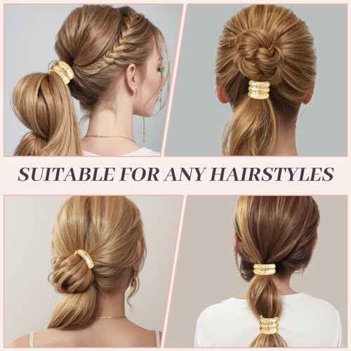 3PCS Metal Hair Tie For Women,Gold Cuffs,Metal Geometric Gold Hair Ties, Hair Accessories Stretchy and Non-Damage Ponytail Holders,Ponytail Cuff Hair Bands For Hair Styling (SET8)