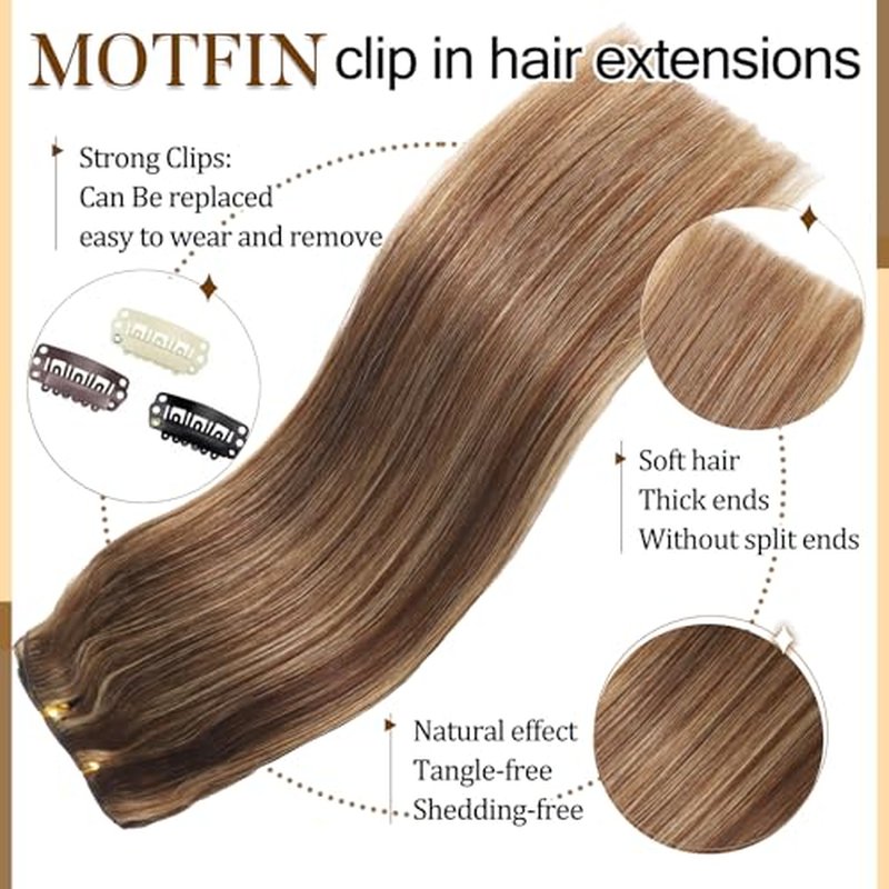 Clip in Hair Extensions Real Human Hair, 22 inch 110g, Balayage Invisible Remy Human hair Clip in Extensions for Women Seamless Straight 8Pcs Double Weft Chocolate Brown to Caramel Blonde