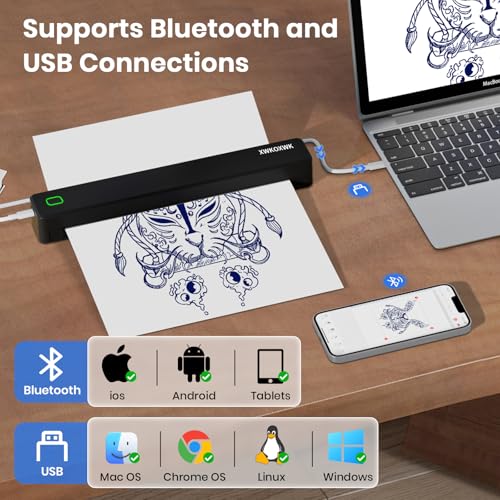 Tattoo Stencil Printer Machine for Tattoo Artists&Beginners,with 10pcs Tattoo Transfer Paper and Folded Paper,Compatible with Phone/Pc&Pad,Portable Inkless Thermal Wireless Printer