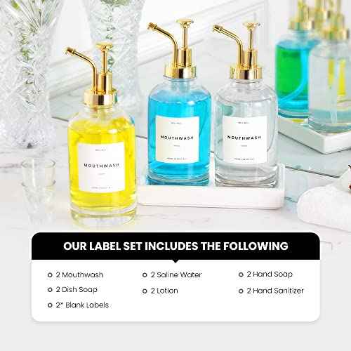 Molimoli Hand Bathroom Soap Dispenser Set, Glass Mouthwash Dispenser for Bathroom, Dish Soap Dispenser for Kitchen Sink, Soap Dispenser Pump, 500ml/16.9 Oz, Set of 2, Gold