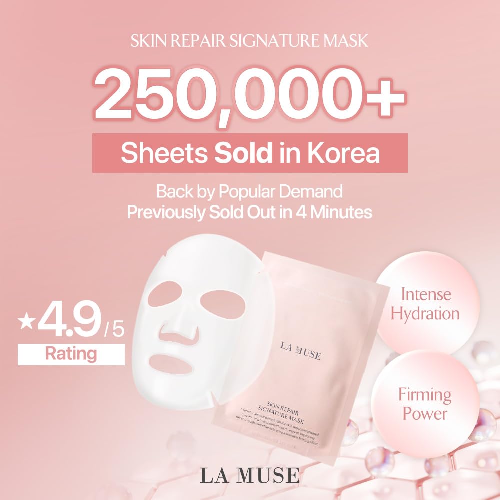 LA MUSE Biocellulose Face Mask - Deep Hydrating & Firming Skin Repair | 5 Pack | Cooling & Soothing Care