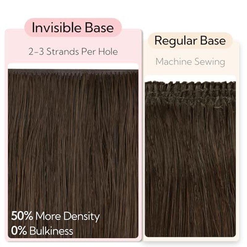 HOTBANANA Invisi Edge Clip in Hair Extensions, 16inch 130g Injected Seamless Clip in Extensions 7Pcs Dark Brown Real Human Hair PU Hair Extensions