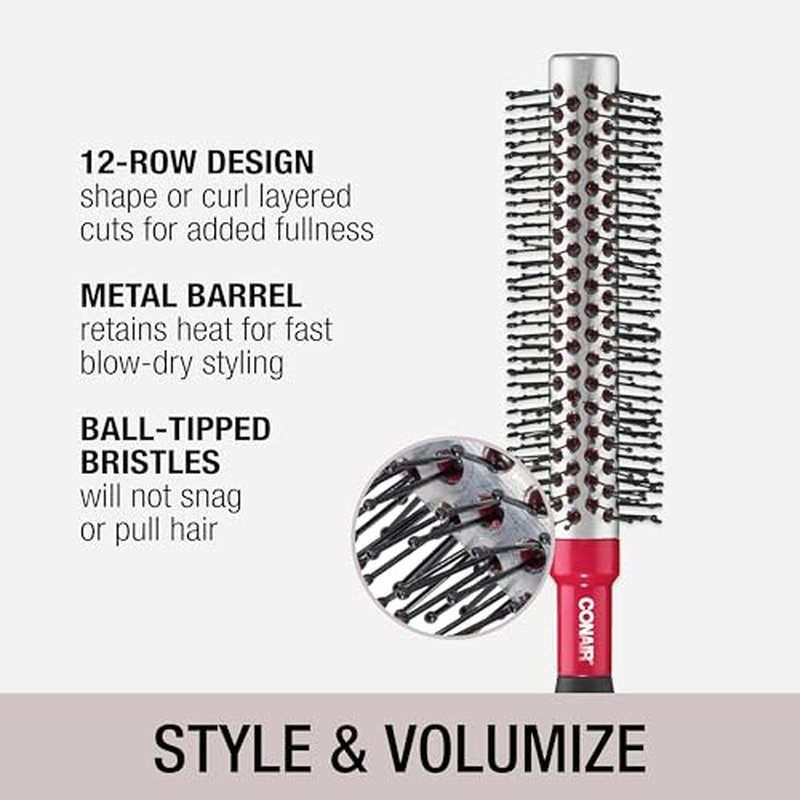 Conair Style & Volumize Metal Round hair brush - Blow Drying brush - Hairbrush for Short Hair Length - Color at random -1 Count