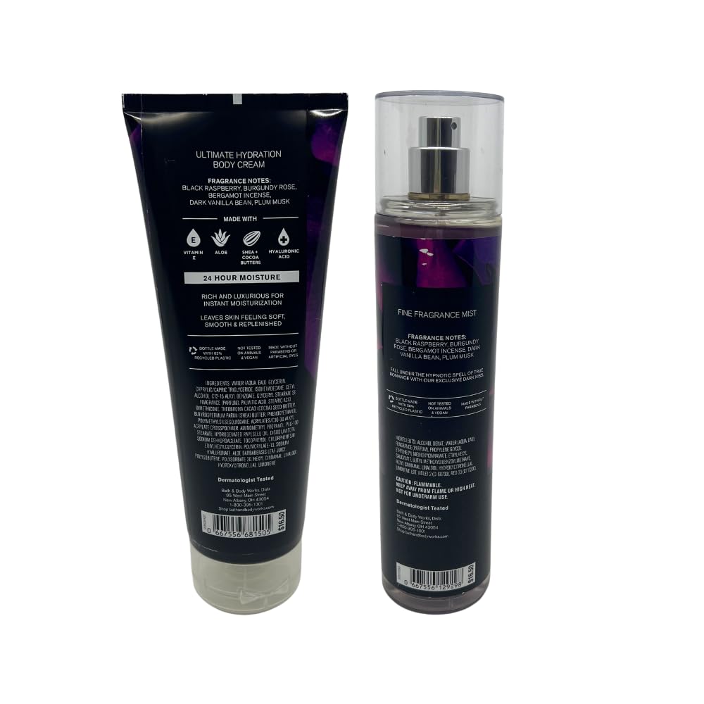 Bath & Body Works DARK KISS 2-piece Gift Set with a Red Bow for Holidays & Gifts - Fine Fragrance Mist & Ultimate Hydration Body Cream