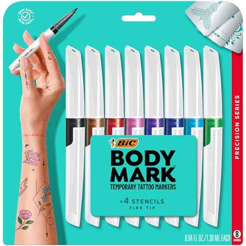 BIC BodyMark Temporary Tattoo Markers for Skin, Precision Series, Fine Tip, 8-Count Pack of Assorted Colors, Skin-Safe*, Cosmetic Quality