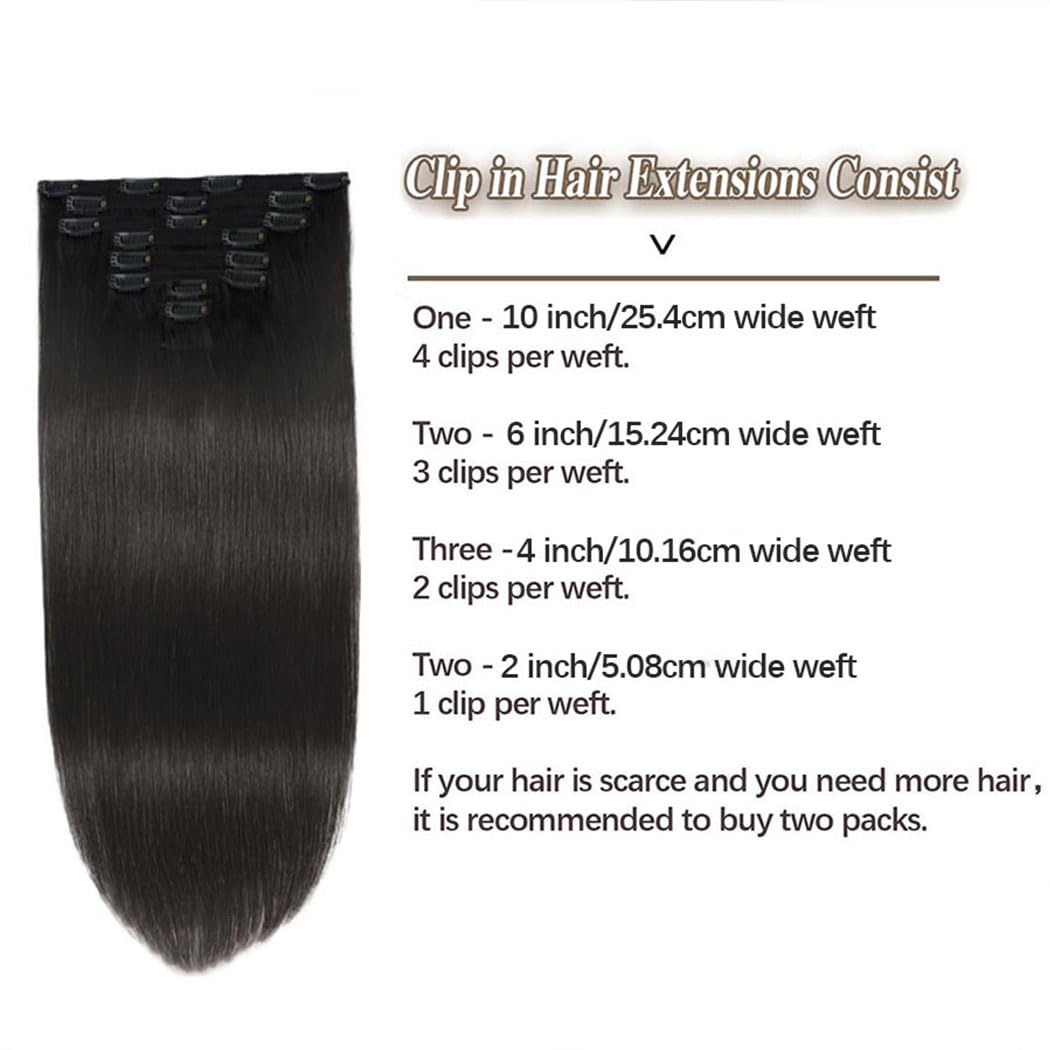 Clip In Hair Extensions Real Human Hair 16 Inch Straight Hair Clip in Hair Extensions Human Hair 120g 1B Natural Black Silky Thick Real 100% Human Hair for Women Virgin Hair
