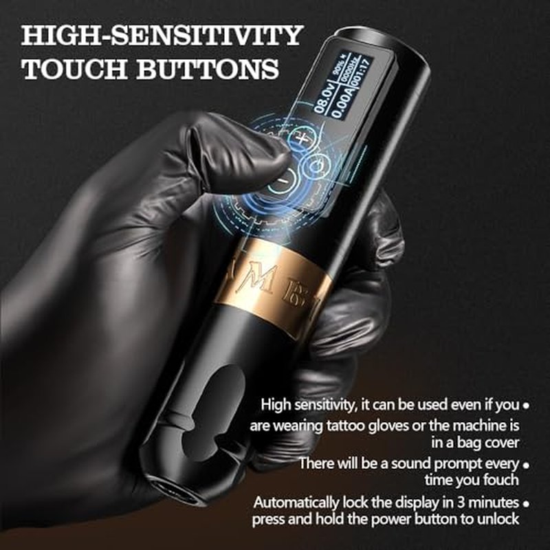 Ambition Vibe Tattoo Machine Rotary Cartridge Battery Pen with Extra 2400mAh Touch Buttons LED Digital Display Wireless Power Brushless Motor Equipment Supply for Professional Artists and Beginners