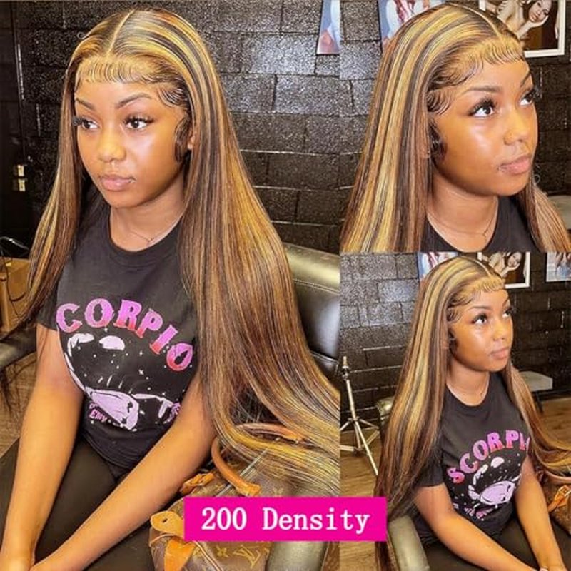 Highlight 13x6 Lace Front Wigs Human Hair Pre Plucked HD Transparent Lace Frontal Wig Bralizian Virgin Human Hair Tiny Knots Natural Hairline with Baby Hair (4/27 Highlight, 28 Inch)