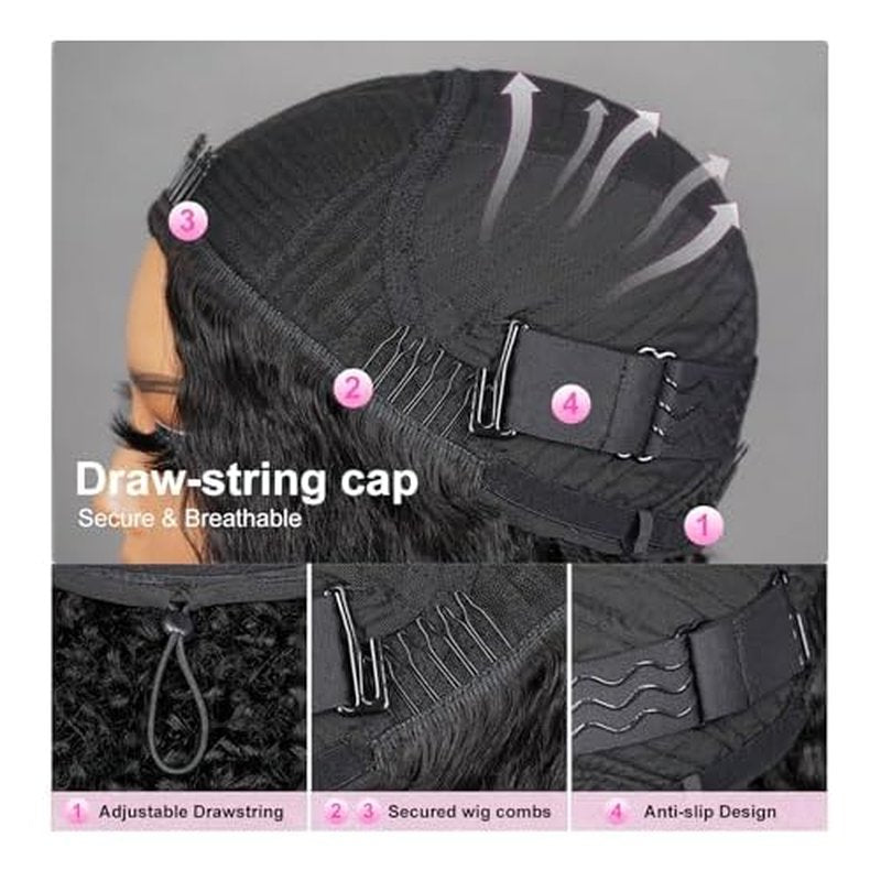 BGM GIRL Kinky Straight 3 in 1 Half Wig Human Hair Glueless Wear and Go No Lace Flip Over Wig With Adjustable Drawstring 180 Density Natural Look Wig For Women 16 Inch