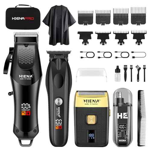 HIENA PRO Professional Hair Clipper Set for Men, Cordless Barber Clippers Set and Trimmer Kit, Foil Shaver & Men's Facial Grooming Tool, USB Rechargeable Electric Beard Trimmer & Nose Hair Trimmer Kit