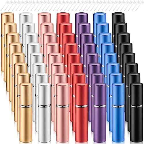Zonon 56 Pieces Refillable Perfume Atomizer Mini Refillable Spray Perfume Bottle Portable with 56 Pieces Refill Pump Dispenser Pump Transfer Tool for Outgoing(Colorful,5ml)