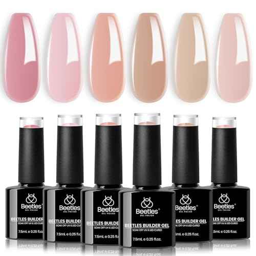 Beetles Builder Gel Set, 6 Colors 7 in 1 Clear Nude Pink Brown Strengthener Gel for Nail Extension & Building Apex Fall Nails Art Design Friendly for Beginner Women,UV & LED Lamp Needed