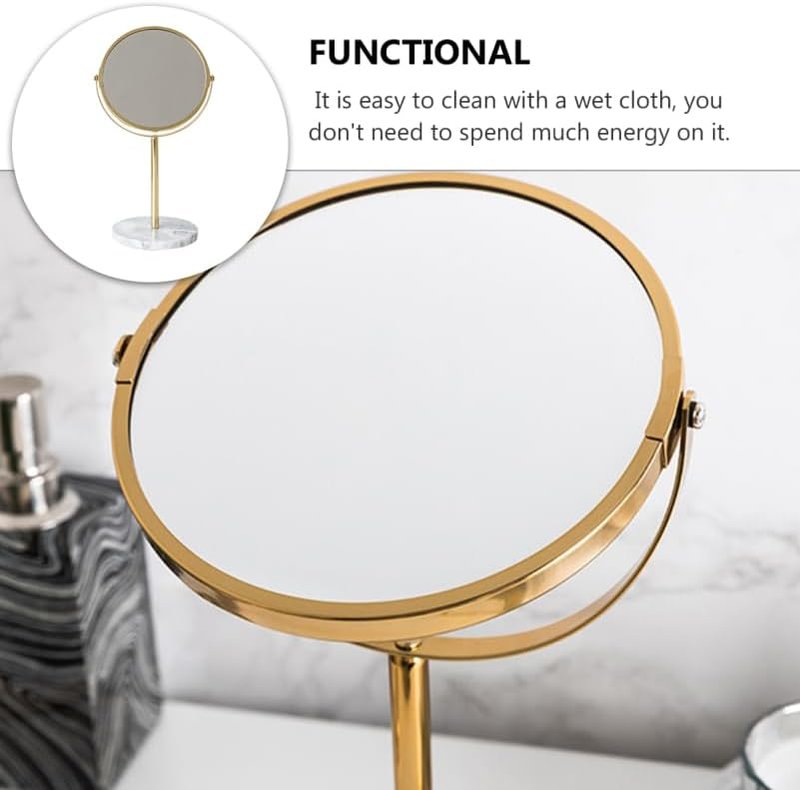 Desktop Makeup Mirror - 13.77 Inch Rotatable Cosmetic Mirror with Marble Base | High Reflectivity for Vanity & Dorm