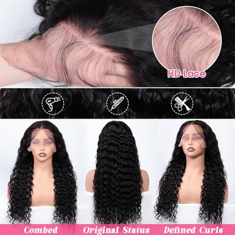 13x6 Water Wave Lace Front Wigs Human Hair Pre Plucked Bleached Knots 220 Density Wet And Wavy Glueless Wigs Human Hair 18 Inch Hd Lace Frontal wig with baby hair