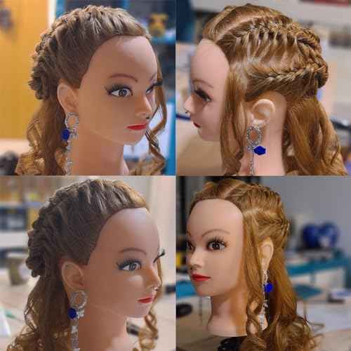 Mannequin Head with 80% Real Human Hair 26''-28"Cosmetology Mannequin Doll Head to Practice Hair Styles Hairdresser Practice Braiding Head(27# Light Brown)