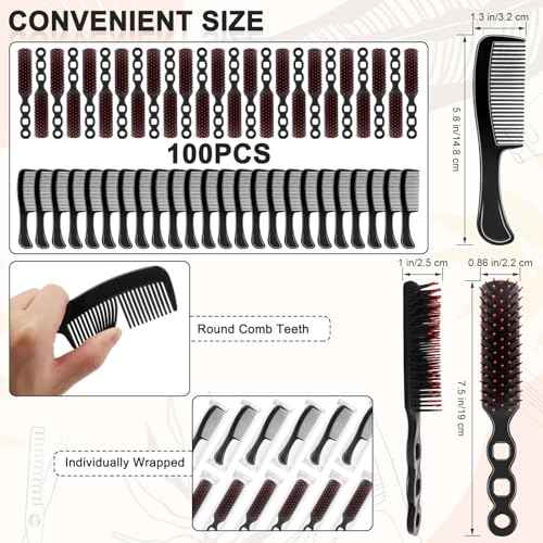 HOFASON 100 Pcs Bulk Hair Brushes Combs Set for Homeless Women, Individually Wrapped Detangling Hairbrush and Comb for Kids Homeless Hotel Nursing Charity Hygiene Supplies(Black)