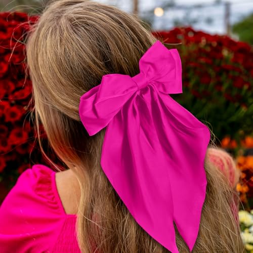 Mimorou 50 Pack Big Hair Bows Bulk Silky Satin Oversized Hair Bows for Women Bow Hair Clips Large Hair Ribbons Long Tail Large Hair Barrettes Hair Accessories Gifts
