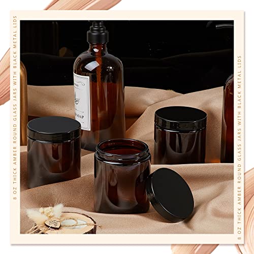 Lallisa 32 Pieces 8 oz Amber Round Glass Jars Empty Leakproof Candle Making Jars Amber Containers with Lids Dishwasher Safe Refillable Containers for Cosmetic Face Creams Body Butter Lotions Storage