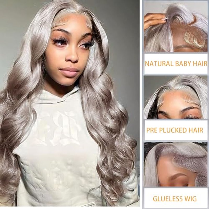 Grey Lace Front Wigs Human Hair Pre Plucked with Natural Hairline 13x6 Glueless Wigs Human Hair 180 Density Body Wave Lace Frontal Wig 24 Inch