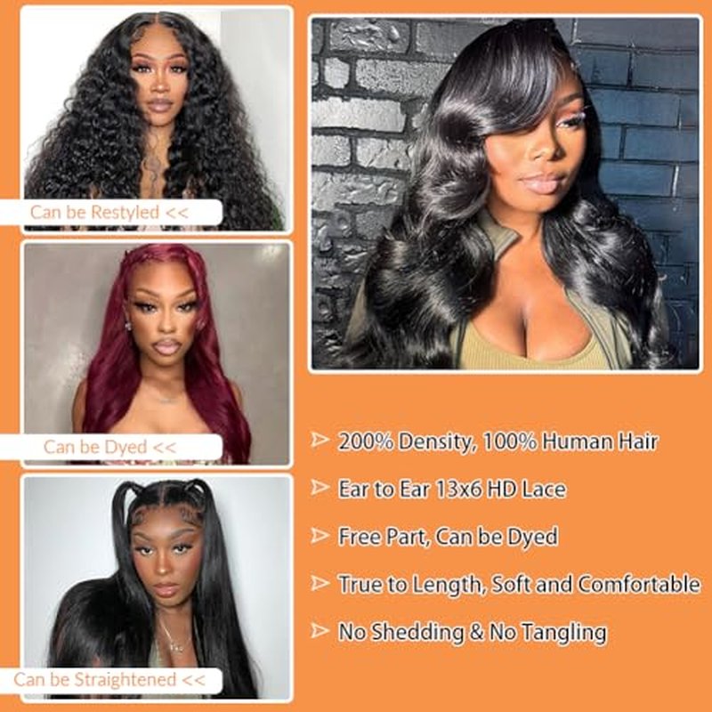 30 Inch Body Wave Lace Front Wigs Human Hair 13x6 Hd Lace Front Wigs Human Hair Pre Plucked 200 Density Natural Color Brazilian Virgin Hair Glueless Frontal Wigs for Women