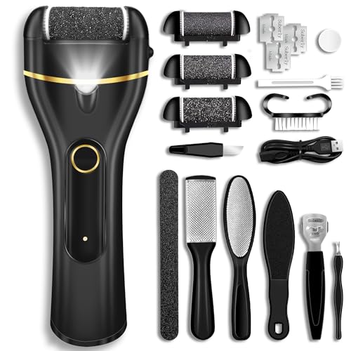 Callus Remover for Feet, Electric Foot Callus Remover Waterproof with 3 Rollers 2 Speed Battery Display,17 in1 Rechargeable Foot File Pedicure Kits for Dead Hard Cracked Dry Skin