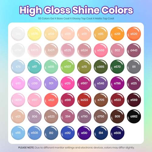 Beetles Fall Gel Nail Polish Set Vibrarnt Holiday 55 Colors Gel Polish Kit with 5 Bottles of Base Glossy Matte Top Coat UV LED Soak off Nail Polish Orange Brown Pink Green Blue Red Gifts for Women