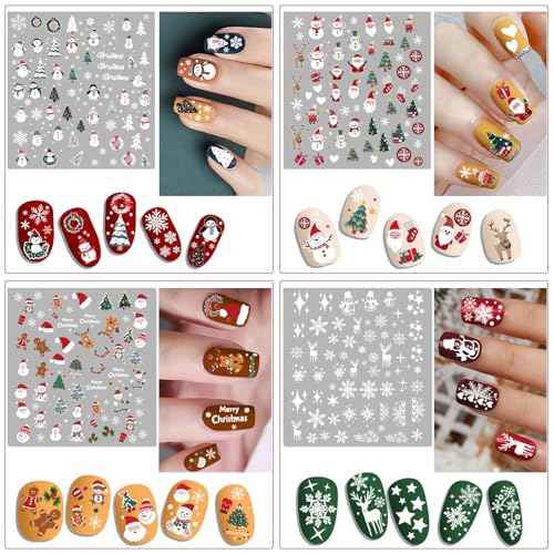 9 Sheets Christmas Nail Stickers for Girls Women and Kids, Nail Art Stickers Snowman Penguin Elk Santa for Nail Art Decoration with Tweezers for Christmas Stocking Stuffers & Gifts