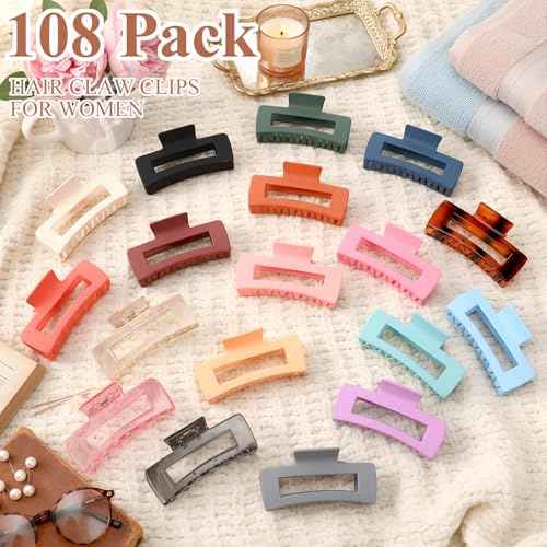 Hoteam 36 Pcs 4.1 Inch Large Hair Claw Clips Bulk Rectangular Big Hair Claws Matte Nonslip Banana Clip Strong Hold Plastic Barrettes for Women Gifts Accessories, 18 Colors