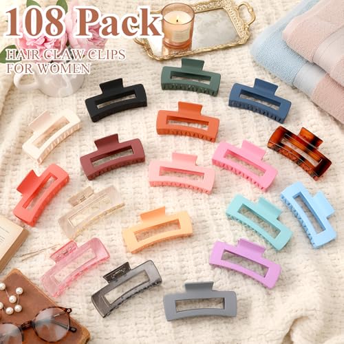 Hoteam 72 Pcs 4.1 Inch Large Hair Claw Clips Bulk Rectangular Big Hair Claws Matte Nonslip Banana Clip Strong Hold Plastic Barrettes for Women Gifts Accessories, 18 Colors