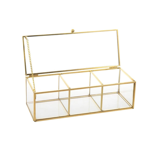 Feyarl Gold Glass Tea Bags Box Sea Shell Display Organizer Cosmetics Countertop Canister Box Jar Storage Glass Jewelry Trinket Ring Earring Box Container for Girl Women Gift