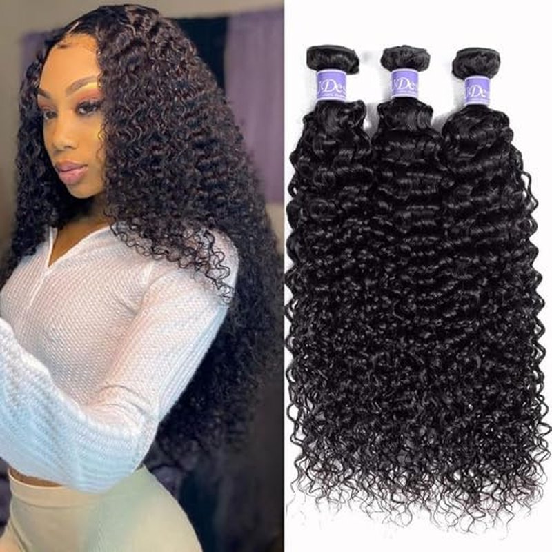 Curly Bundles Human Hair 3 Bundles Curly Human Hair Bundles 100% Unprocessed Virgin 12A Curly Bundles Double Weft Natural Black (20 22 24inch)