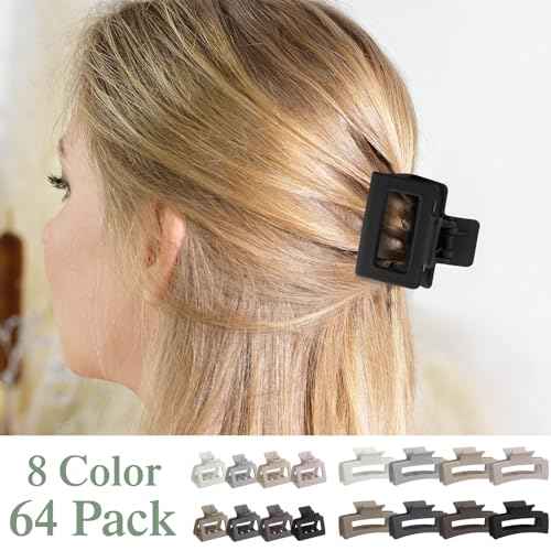 Cindeer 64 Pcs Medium Hair Claw Bulk Hair Clips Set Rectangle Claw Clips Matte Thin Clamps Accessories for Women Girls for Thick(3.35 Inch and 2 Inch,Matte Color)
