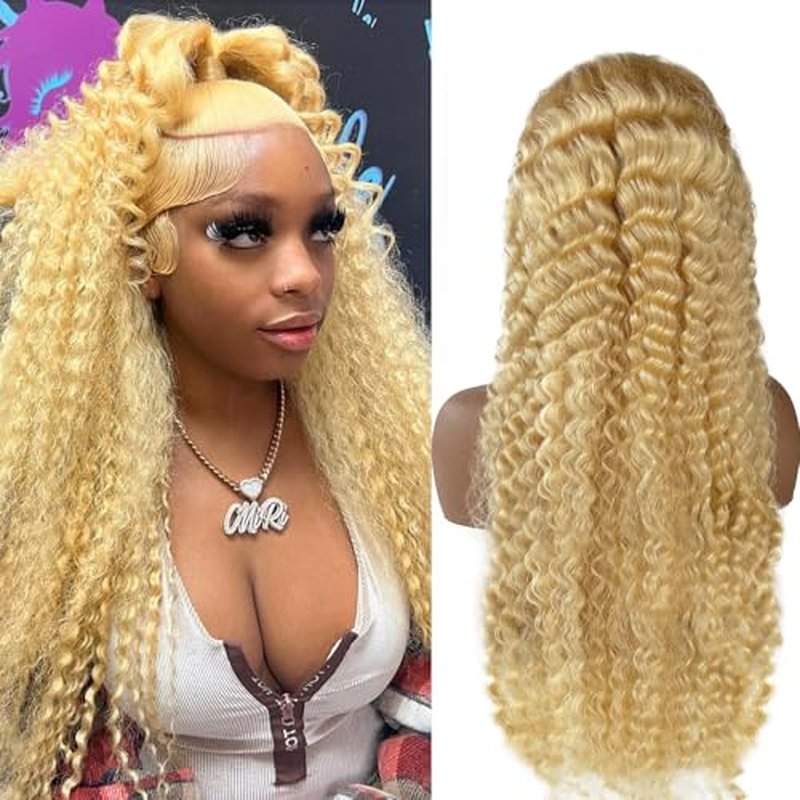 Licoville 13x6 Deep Wave Lace Front Wigs Human Hair 613 Wig 26 Inch HD Transparent Blonde Deep Wave Wig Human Hair Long Curly Blonde 613 HD Frontal Lace Wigs for Black Women 180% Density Pre Plucked