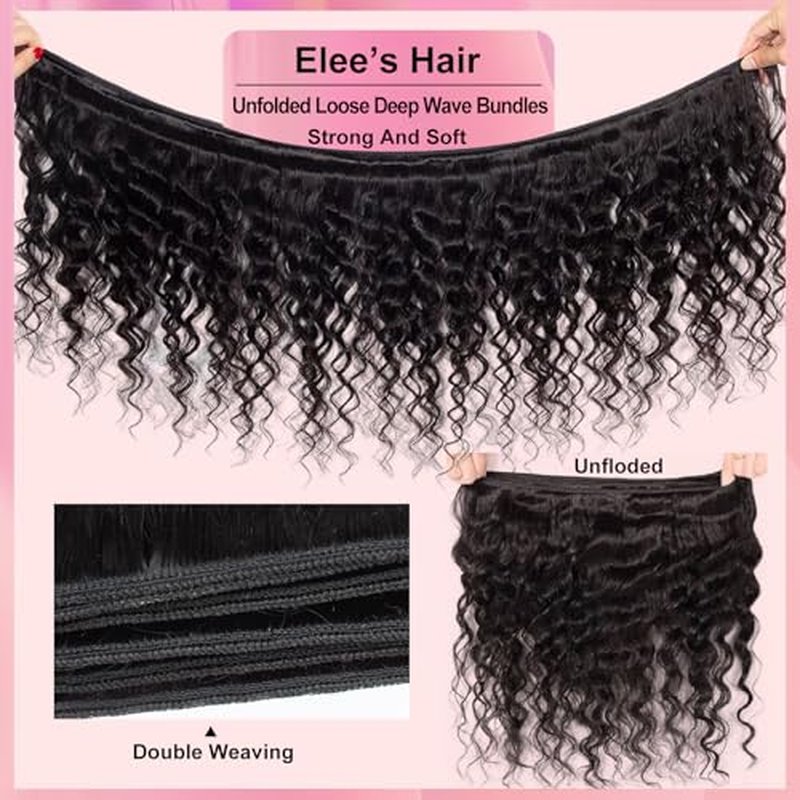 12A Grade Brazilian Virgin Loose Wave Hair 3 Bundles 18" 20" 22" 300g 100% Unprocessed Virgin Brazilian Remy Loose Deep Wave Human Hair Weave Bundles for Black Women Natural Color