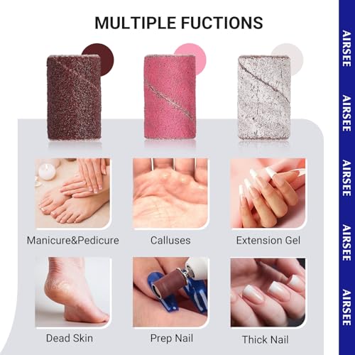 AIRSEE Sanding Bands for Electric Nail Drill 100 Piece Set 180 Grit Medium Acrylic File Attachments Professional Sander 1 Mandrel Bit Beauty Salon Accessories Manicure and Pedicure Finger Callus Brown