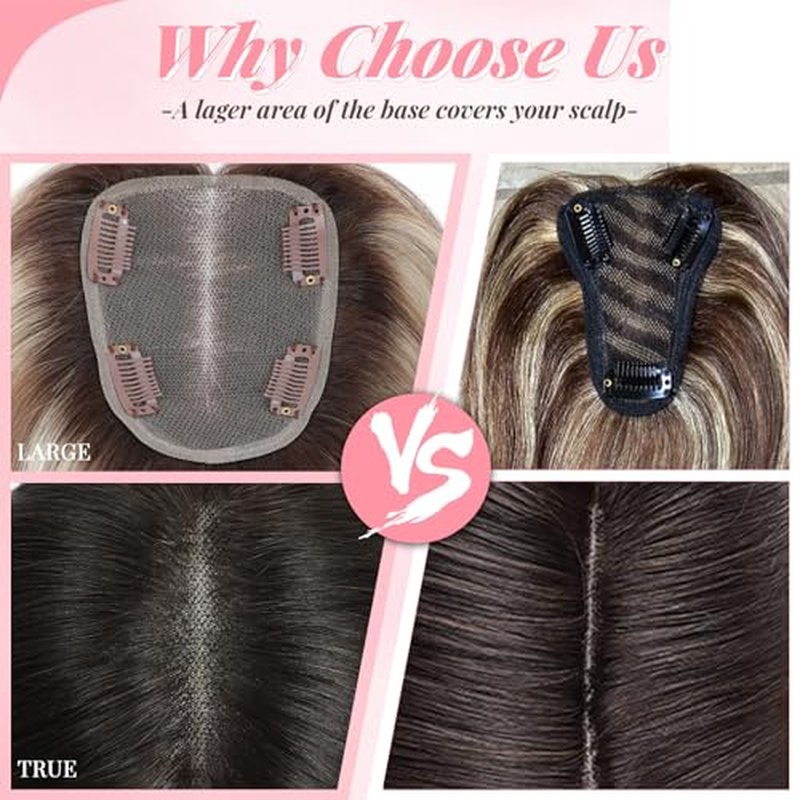 Hair Toppers for Women Real Human Hair Topper for Women with Thinning Hair 12inch 4x4.8 Large Swiss Base Hairpieces (Dark Brown)