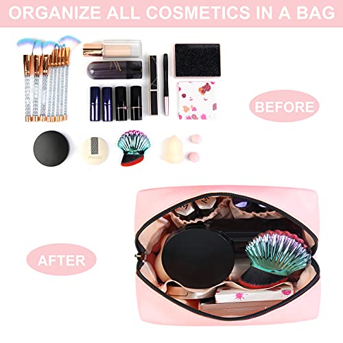 MAANGE 2 Pcs Small Makeup Bag For Purse, Travel Cosmetic Bag Makeup Pouch PU Leather Portable Versatile Zipper Pouch For Women (Pink+Green)