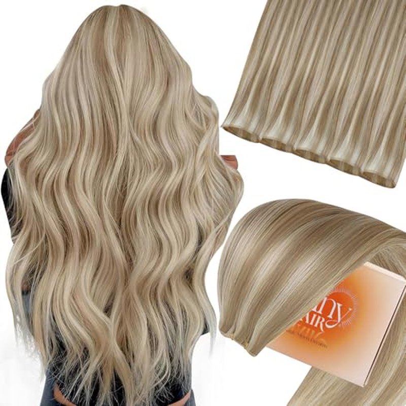 Sunny Hair Genius Weft Extensions 70g Golden Blonde Genius Human Hair Extensions Sew in with Light Blonde Highlights Hand Tied Wefts Human Hair Sew in 20inch