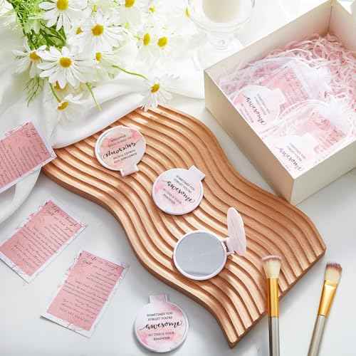 25 Set Inspirational Compact Mirrors for Women Bulk Sometimes You Forget You're Awesome Motivational Double Sided Folding Pocket Mirror for Employee Coworker Staff Mom Birthday(Pink Marble)