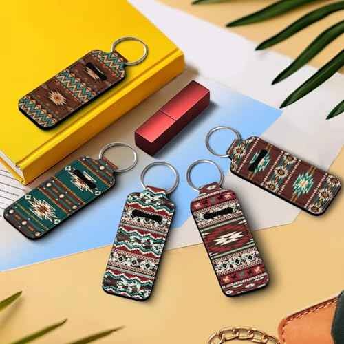 SEANATIVE 5 Pcs Lipstick Keychain Holder Lip Balm Holder Keychain Clip on Sleeve Chapstick Lip Gloss Holder Travel for Women
