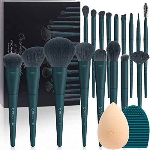 DUcare Christmas Makeup Brushes Set 17 Pcs with Brush Cleaning Mat and Makeup Sponge Professional Face Powder Eye Shadow Powder Liquid Cream