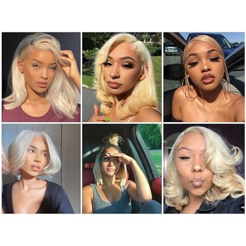 613 Blonde Bob Wig 180% Density 13x4 Lace Front Wigs Human Hair HD Transparent Lace Pre-plucked Bleached Knots Lace Front Wig With Baby Hair Straight Lace Front Wigs (12inch, #613 platinum blonde)