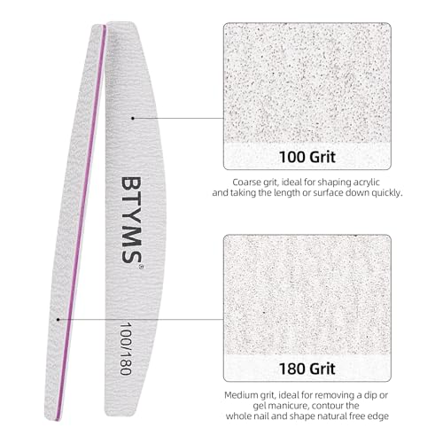 BTYMS 25Pcs 100/180 Grit Nail File and Buffer Professional Double-Sided Emery Boards for Acrylic, Gel & Natural Nails