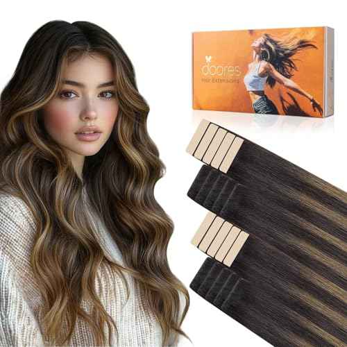 DOORES Injected Seamless Tape in Hair Extensions Human Hair Invisi Edge, Dark Brown to Chestnut Brown 10 Injection Tape-ins with 10 Classic Tape-ins 50g 16 Inch, Tape in Extensions