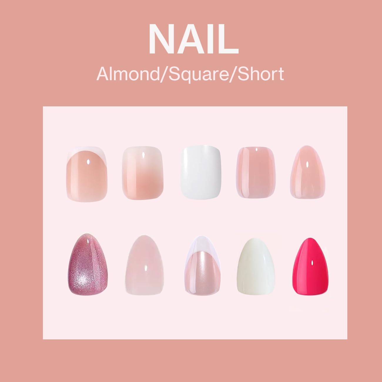 ESLALA Chrome Press On Nails,Glossy Short Squoval Fake Nails, Aurora Chrome Pinkish Press On Nails, Reusable Stick On Fake Nails with Glue | 16 Sizes - 32 Nail Kit(03-Squoval Champagne)
