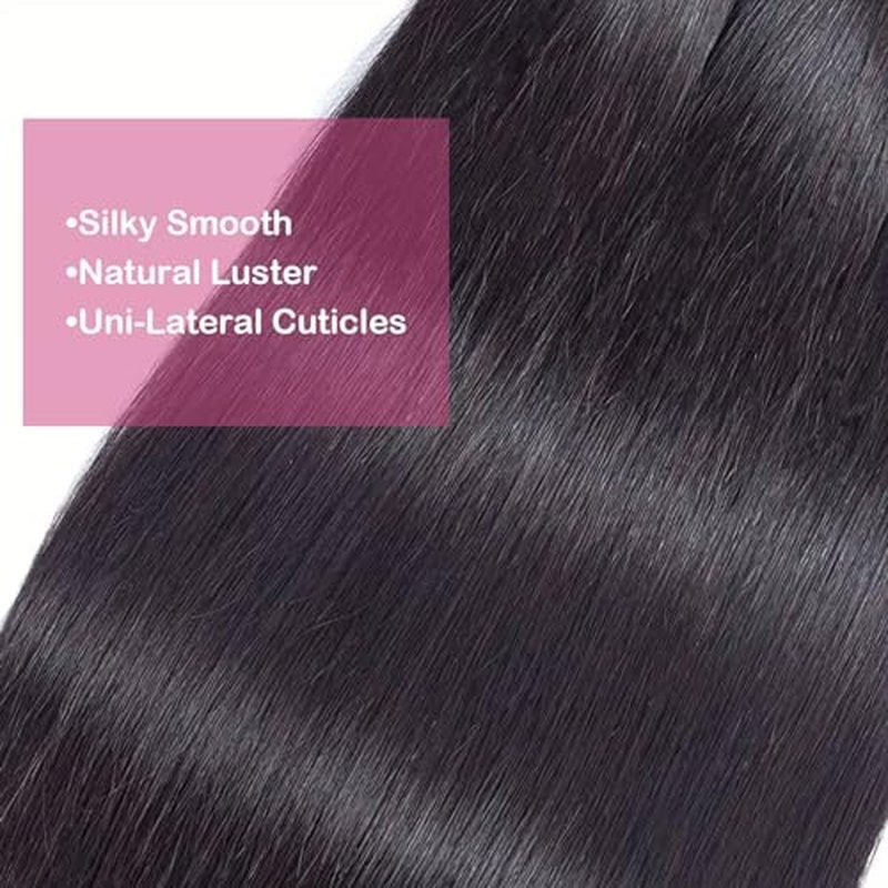 Straight Hair Bundles - 14 16 18 Inch | 100% Unprocessed Brazilian Virgin Human Hair | 3-Pack Quick Weave Bundles with Glossy Finish for Women