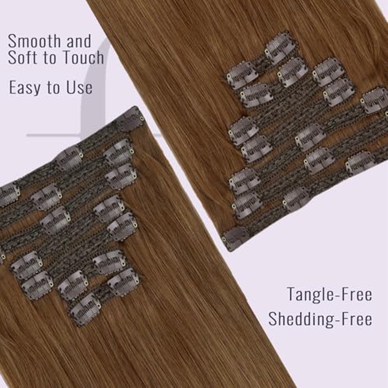 Fshine 18 Inch Clip In Hair Extensions Reddish Brown 105 g 7 pcs Real Human Hair Extensions, For Women Seamless And Comfortable Ideal For Work Parties Or Romantic Date Hairstyles