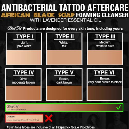 BLACK INK Tattoo Aftercare Tattoo Soap - Raw African Black Soap Foaming Tattoo Cleaner w/Organic Lavender Essential Oil - Tattoo Care Soap for Tattoos - Made in the USA